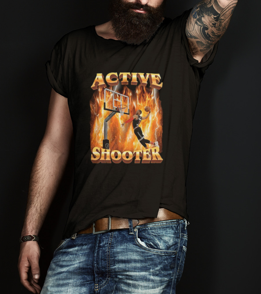 Active Shooter Basketball Dunk With Fiery Background T-Shirt