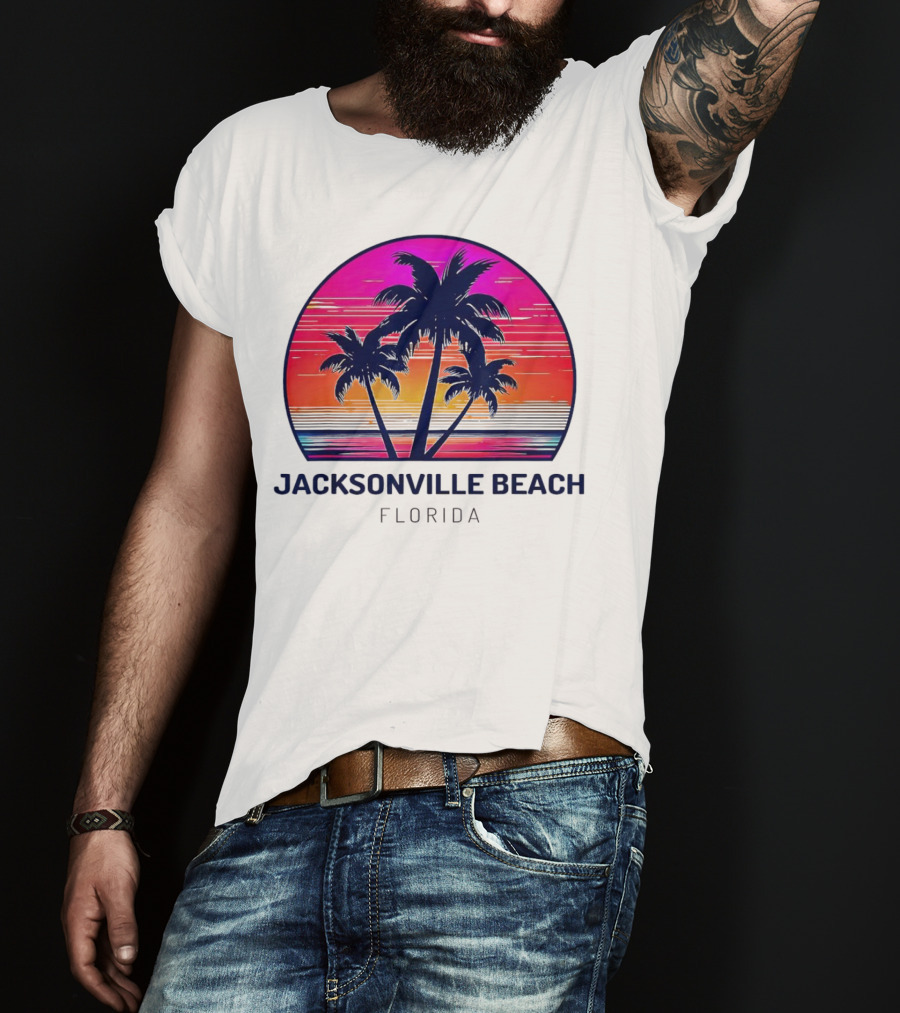 Jacksonville Beach Florida Palm Tree Sunset Circle T-Shirt