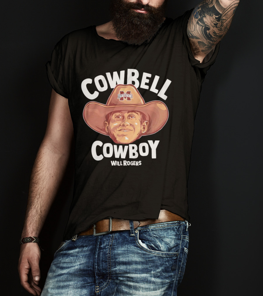 Cowbell Cowboy Will Rogers Mississippi State Bulldogs T-Shirt