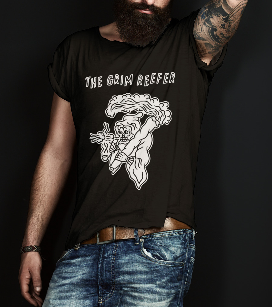 The Grim Reefer Skeleton Smoking Weed T-Shirt