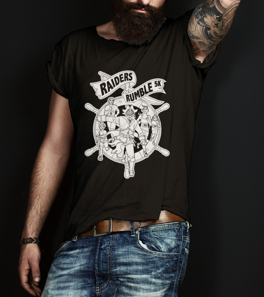 Raiders Rumble 5k Pirate Race Event Wheel Flag Running Contest T-Shirt