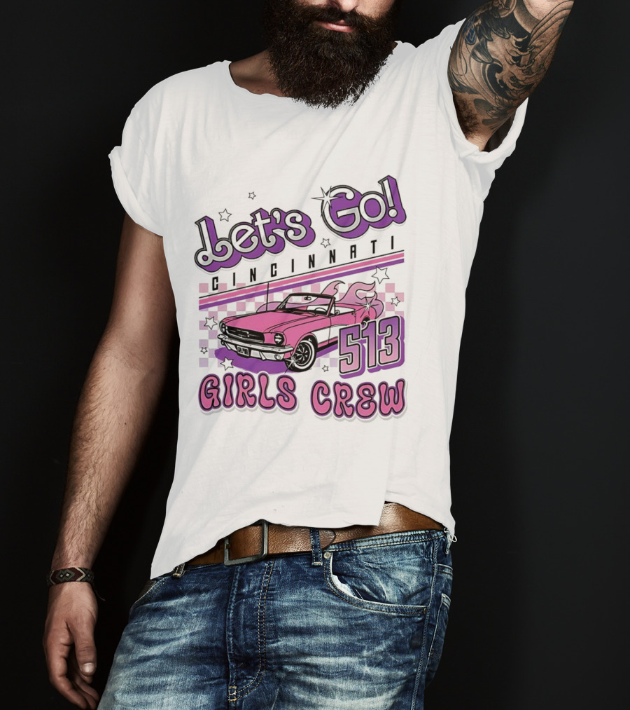 Let's Go Cincinnati Girls Crew 513 Pink Car T-Shirt