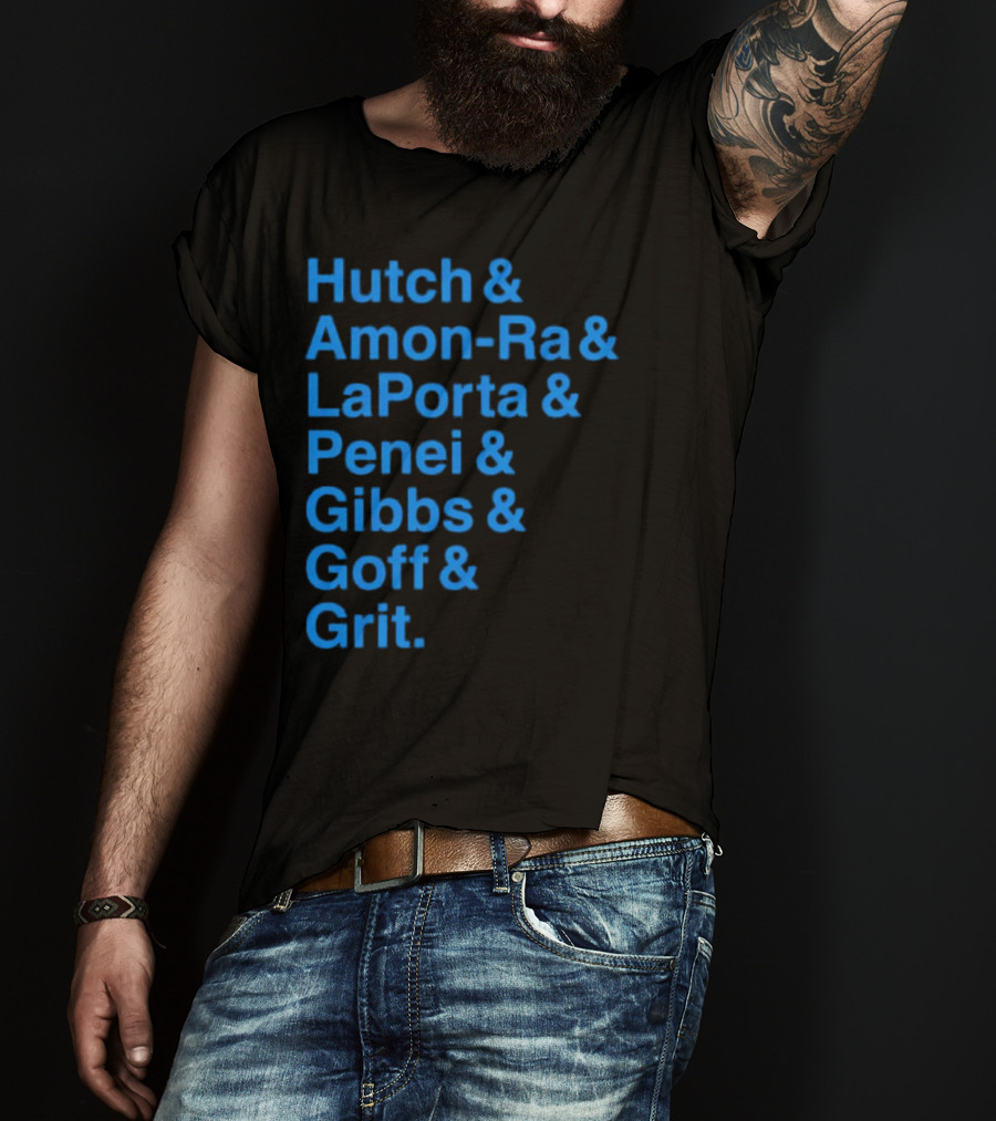 Hutch And Amon-ra And Laporta And Penei And Gibbs And Goff And Grit Detroit Lions NFL Players T-Shirt
