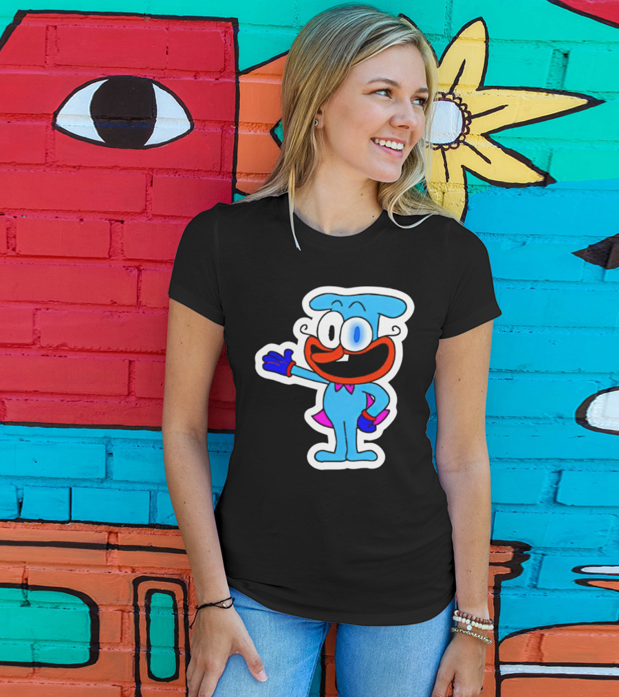 The Doise Cartoon Character With Blue Outfit And Red Accent Detailing T-Shirt