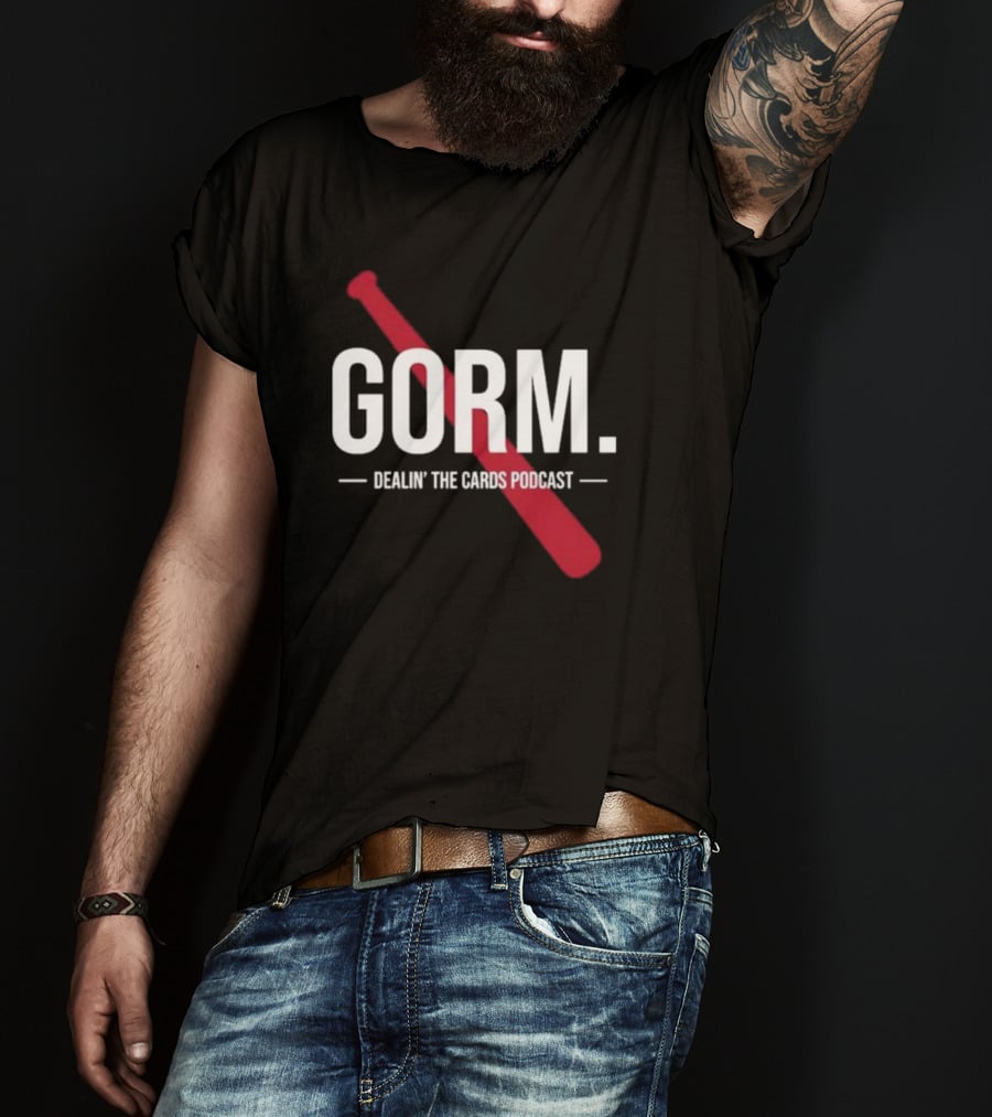 Gorm Dealin’ The Cards Podcast Red Baseball Bat Logo T-Shirt