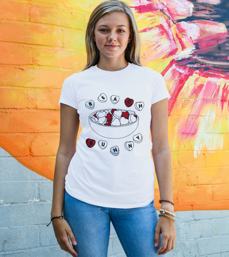BEACH Bunny Heart Bowl With Red And Black Hearts T-Shirt