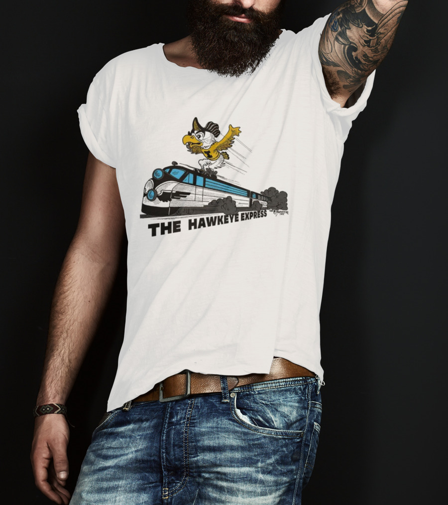 Iowa Hawkeyes The Hawkeye Express Train With Flying Mascot T-Shirt