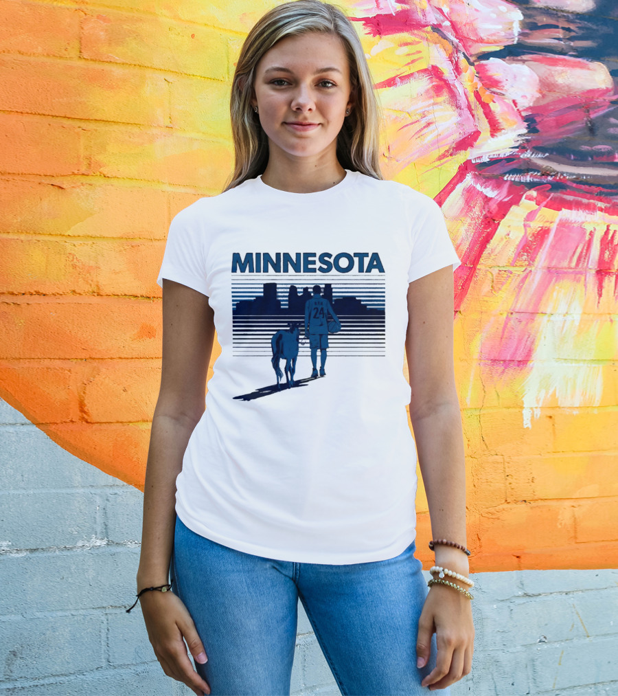 Minnesota Basketball 24 Bring Ya Ass Player And Dog With City Skyline T-Shirt