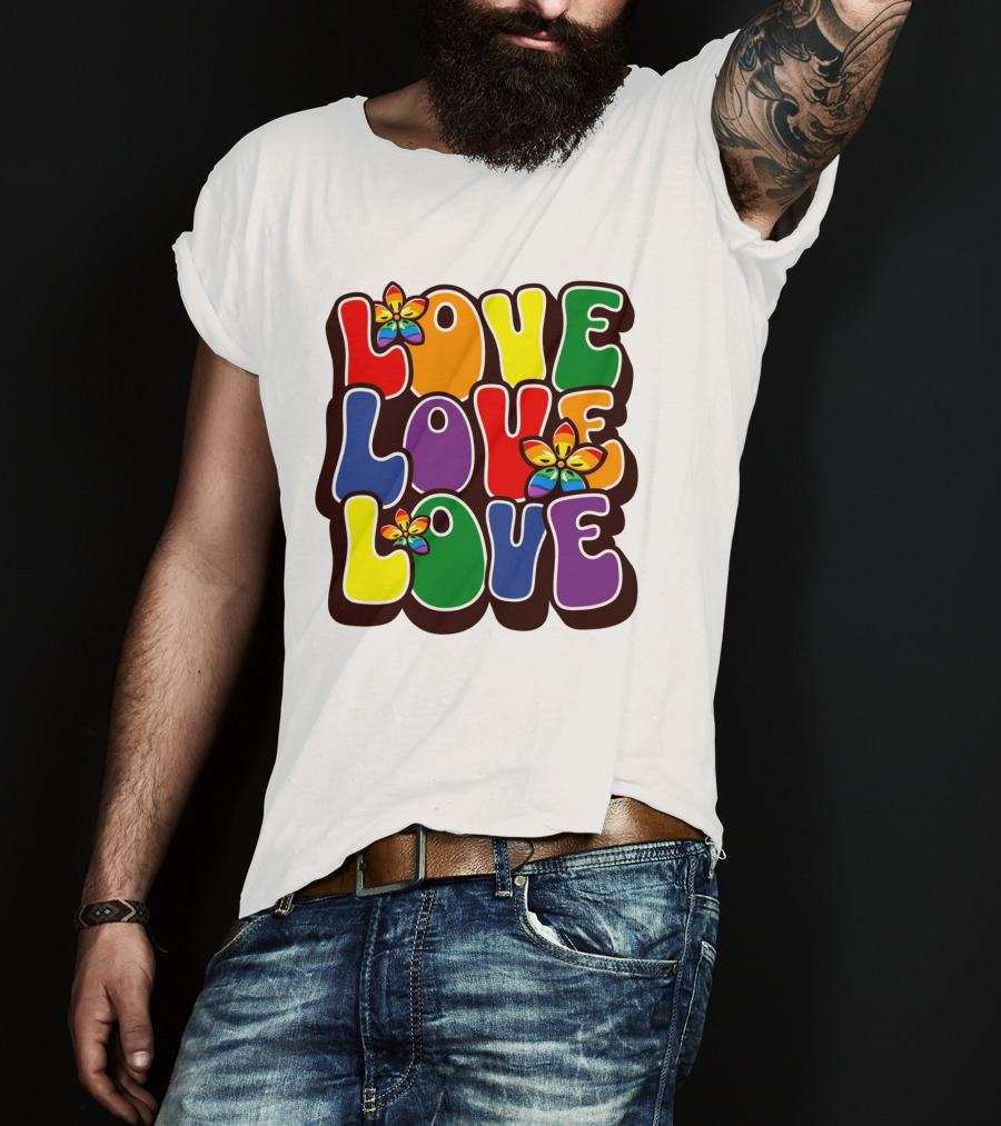 LOVE LOVE LOVE Rainbow Pride Flowers T-Shirt