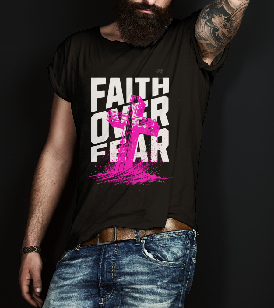 Faith Over Fear Pink Cross T-Shirt