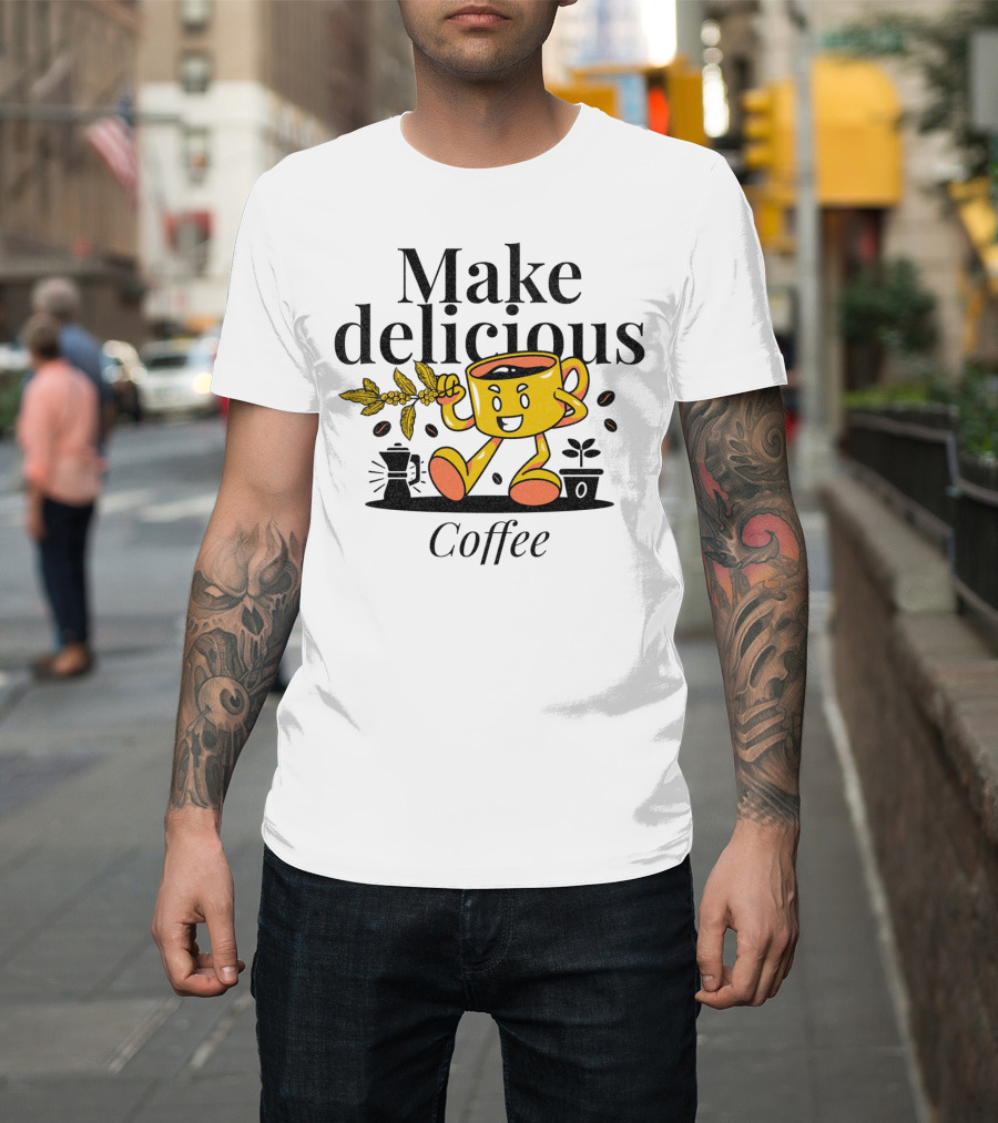 Make Delicious Coffee Happy Mug with Coffee Beans and Plant T-Shirt