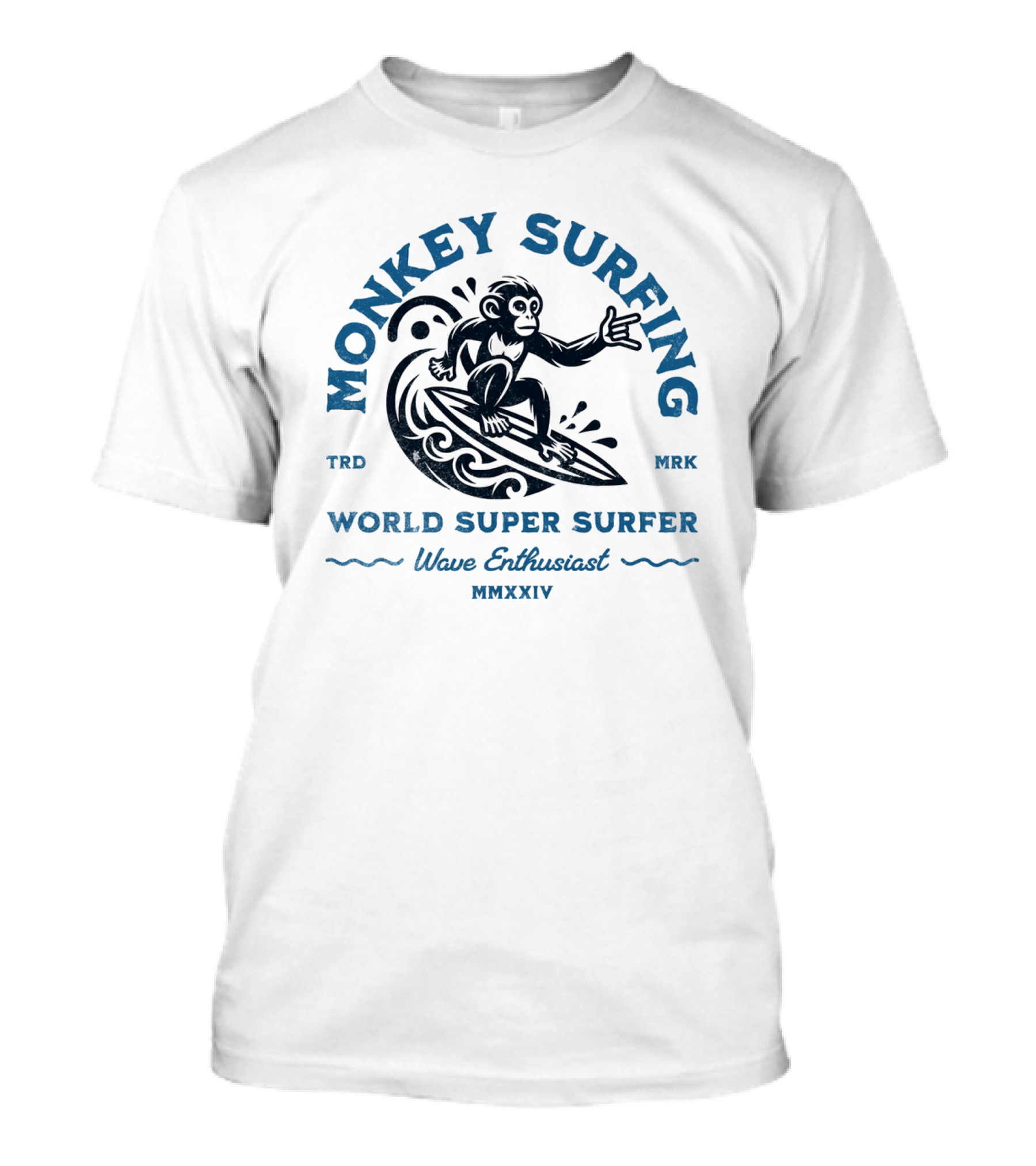 Monkey Surfing World Super Surfer Wave Enthusiast Mmxxiv Trd Mrk T-Shirt