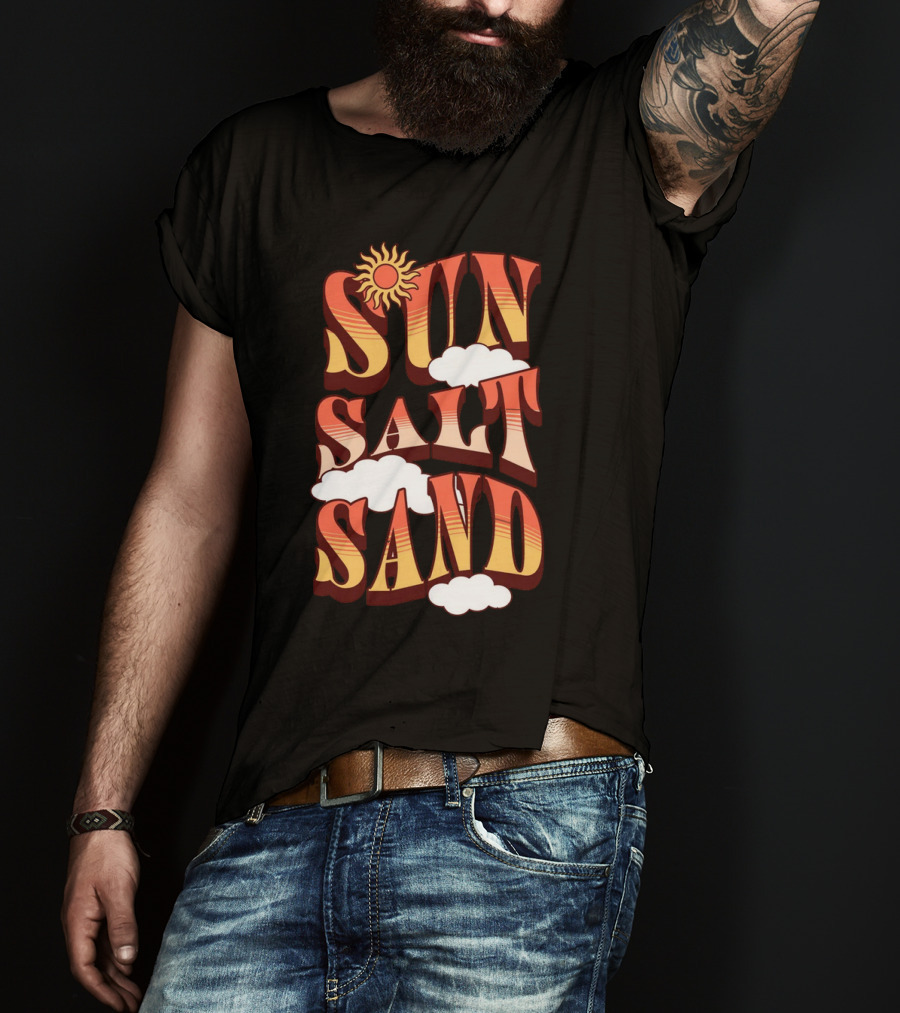 Sun Salt Sand Retro Hippie Vibes With Sun And Clouds T-Shirt
