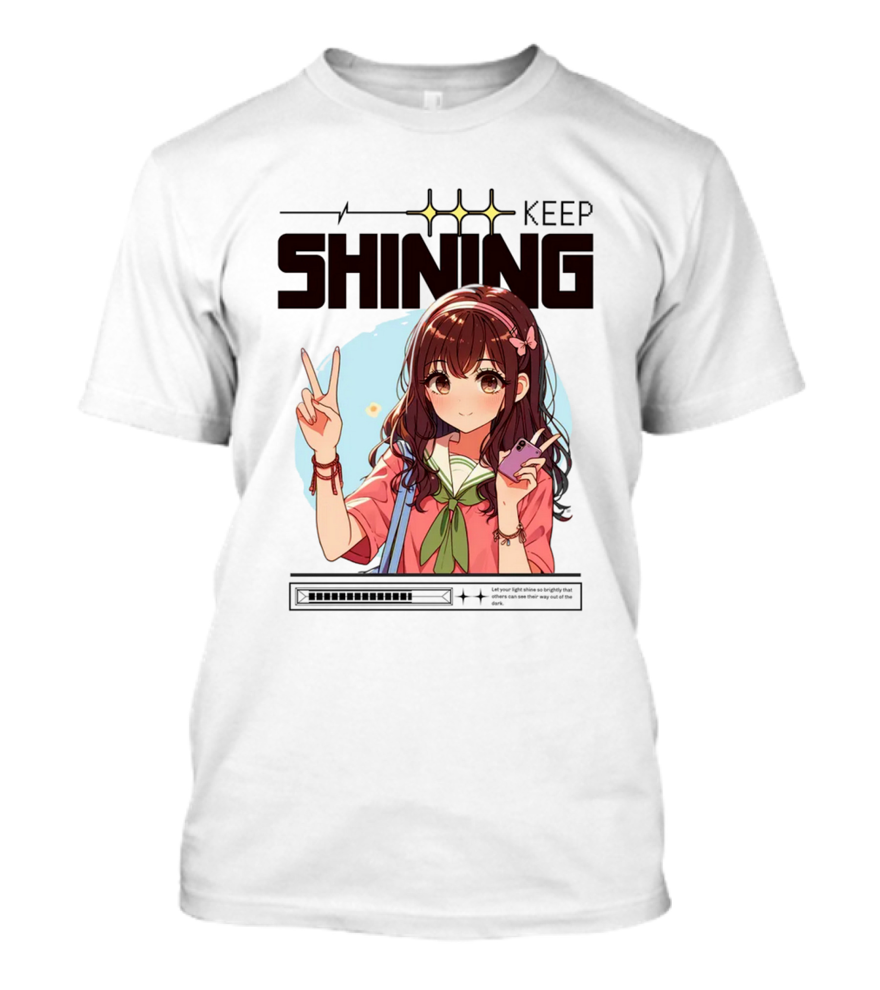 Keep Shining Cute Anime Girl Peace Sign T-Shirt