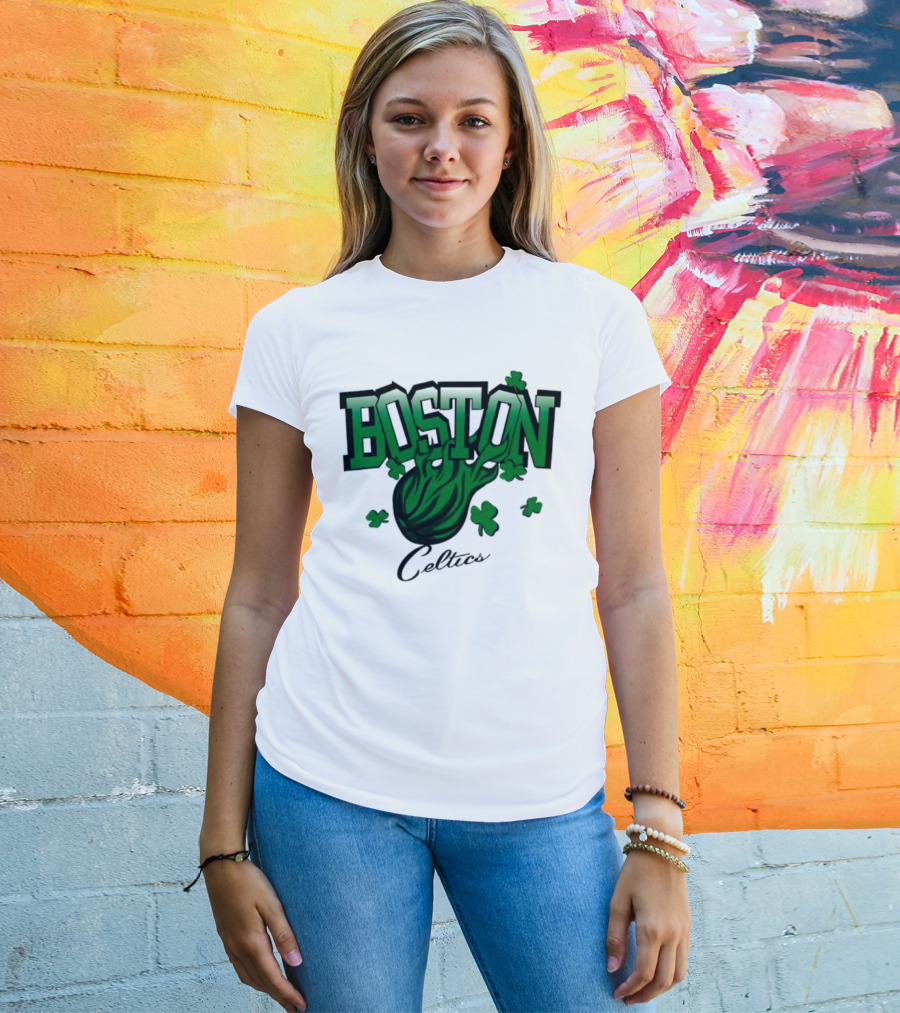 Boston Celtics Shamrock Flames Basketball Vintage T-Shirt