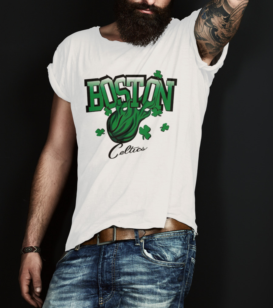 Boston Celtics Vintage Shamrock Basketball Flame T-Shirt