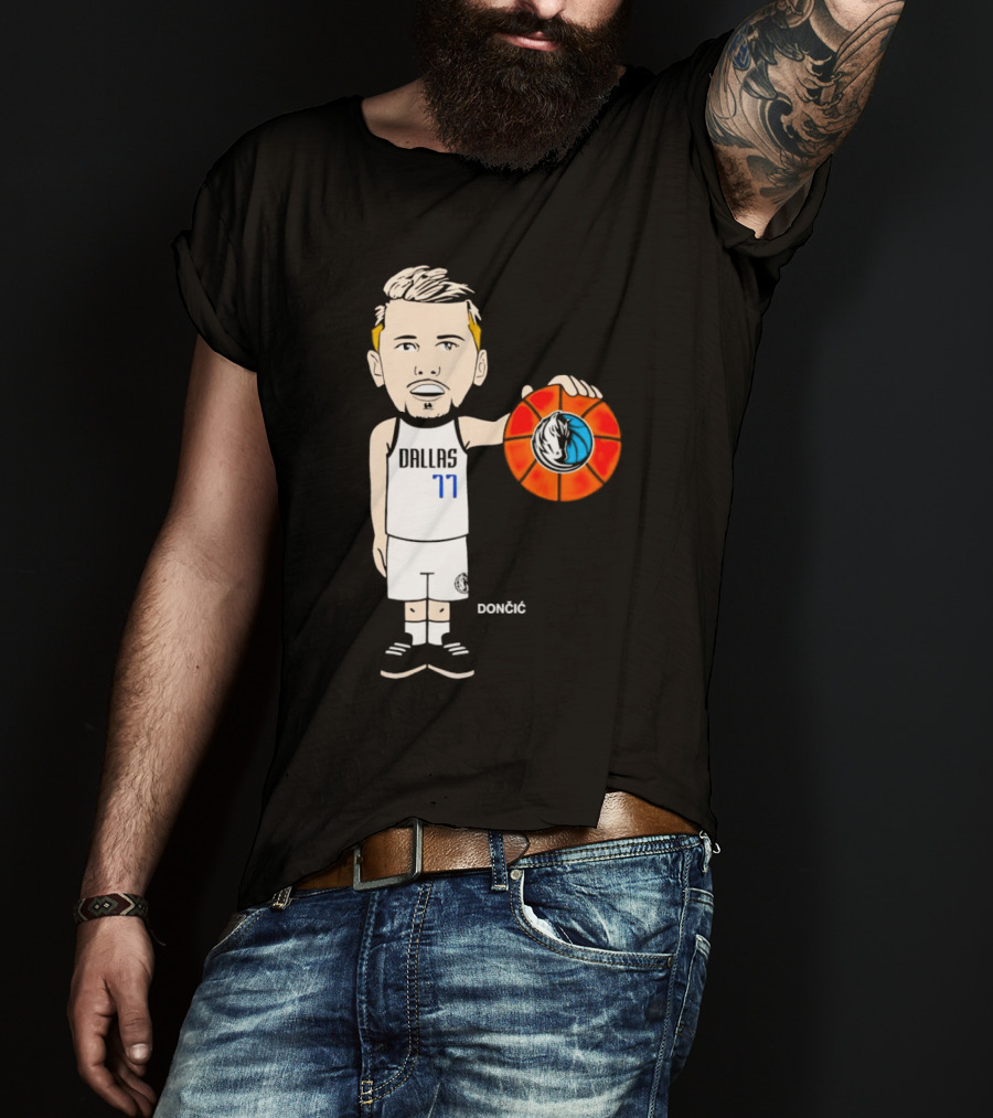 Luka Doncic Dallas Mavericks Cartoon Player Holding Basketball T-Shirt