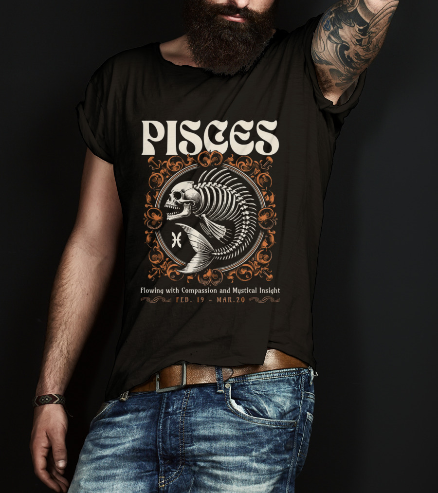 Pisces Skeleton Vintage Flowing With Compassion And Mystical Insight Feb. 19 - Mar. 20 T-Shirt