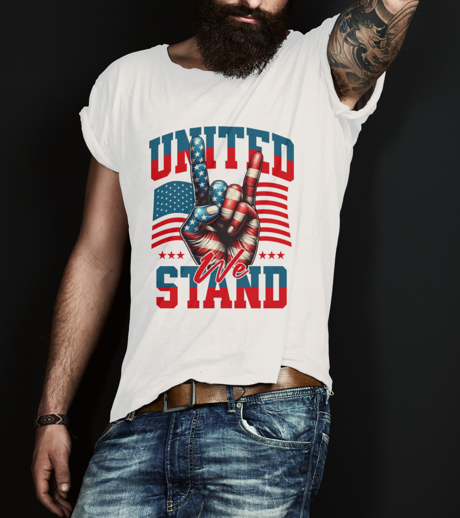 United We Stand American Flag Hand Gesture T-Shirt