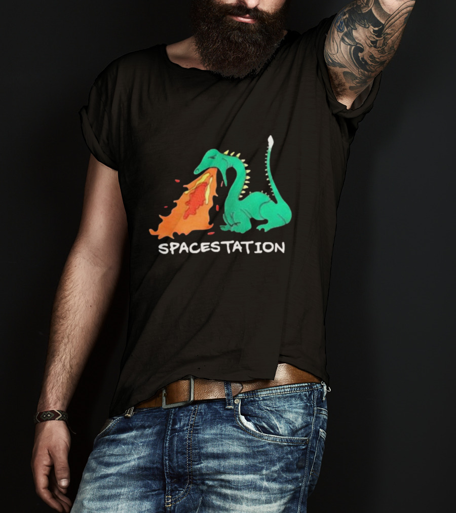 Spacestation Dragon Breathing Fire Gaming T-Shirt
