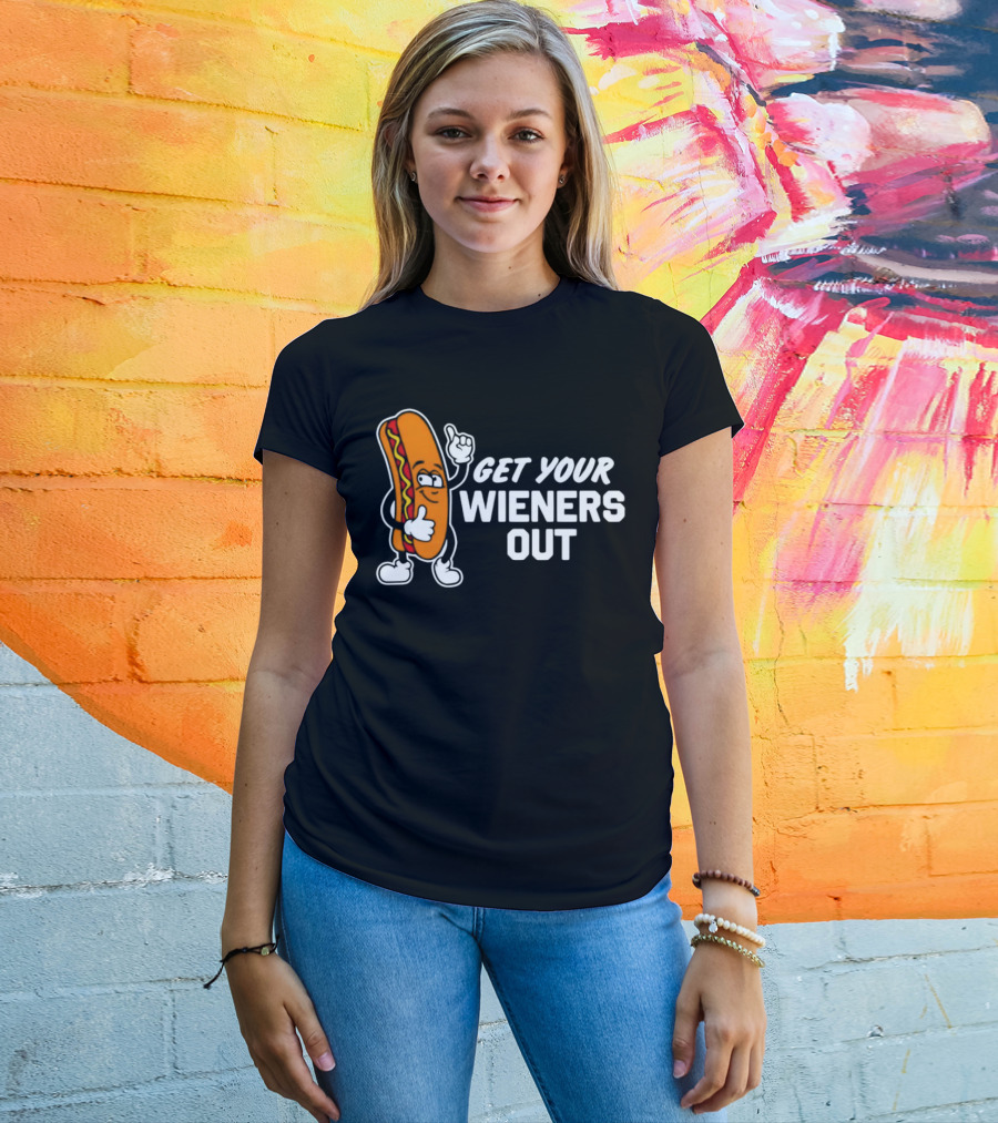 Get Your Wieners Out Animated Hotdog Thumbs Up Comedy T-Shirt