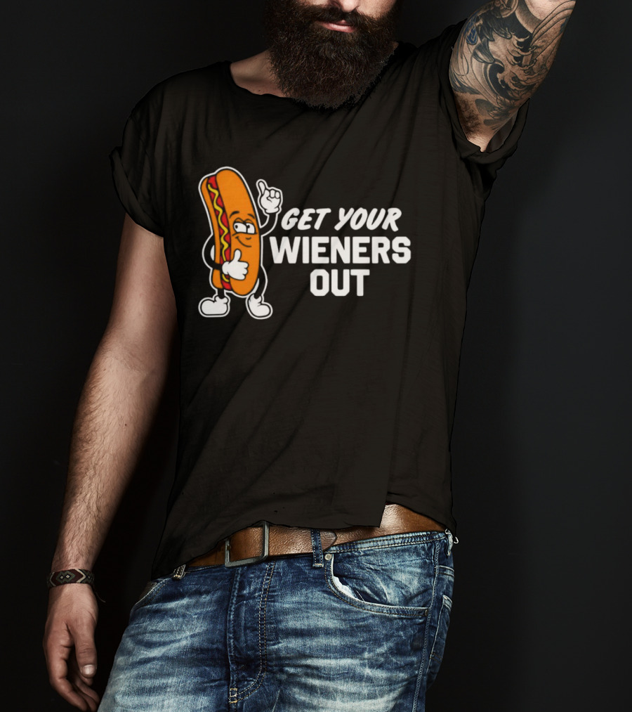 Get Your Wieners Out Animated Hotdog Thumbs Up Comedy T-Shirt