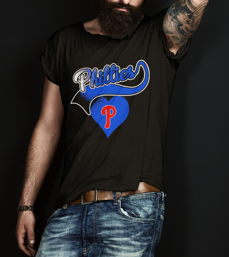 Phillies Heart Blue P Logo Baseball T-Shirt
