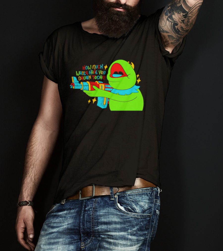 Kermit How Much Water Have You Drunk Today Gun Drawing T-Shirt