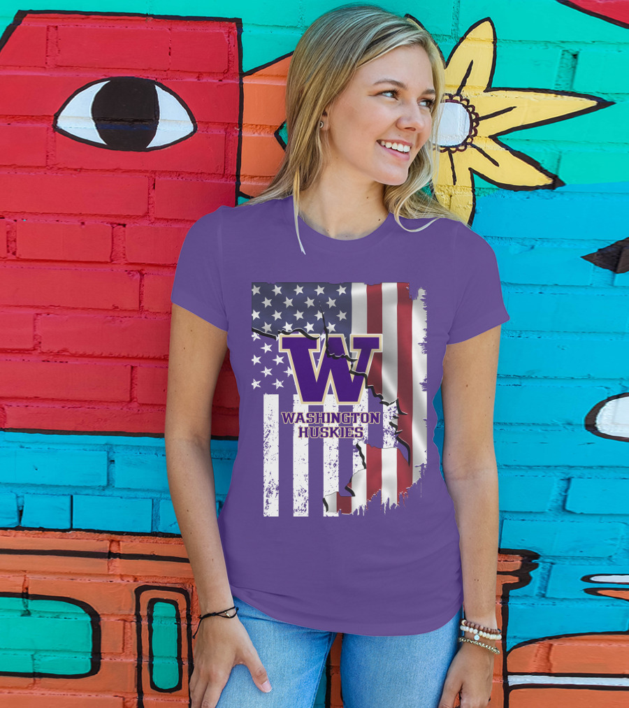 Washington Huskies W Logo American Flag T-Shirt