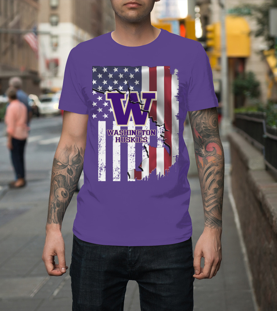 Washington Huskies W Logo American Flag T-Shirt
