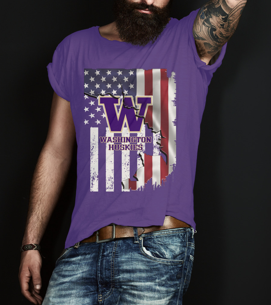Washington Huskies W Logo American Flag T-Shirt