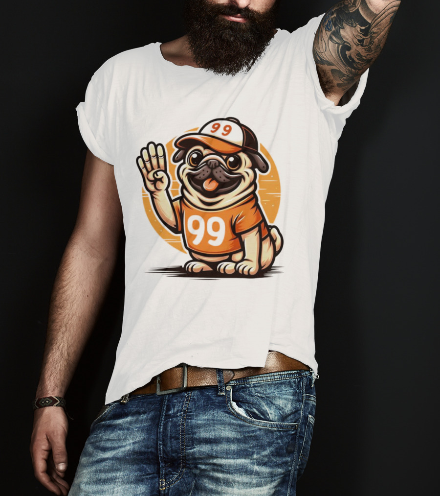 99 Pug Dog Sports Cap And Jersey With Number T-Shirt