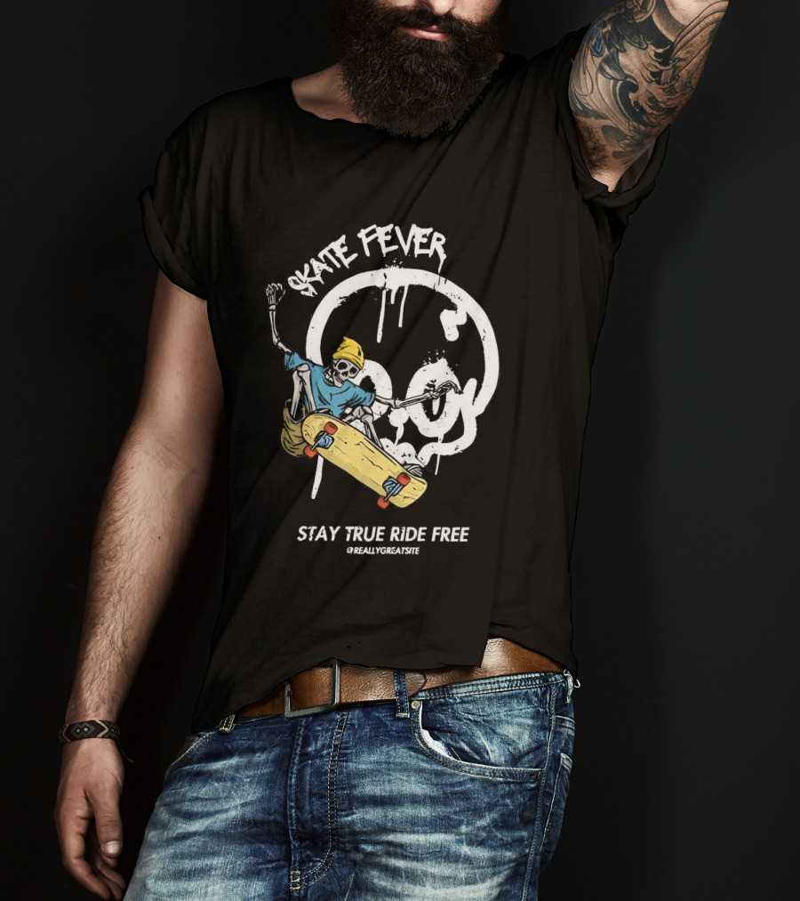 Skate Fever Skeleton Stay True Ride Free T-Shirt