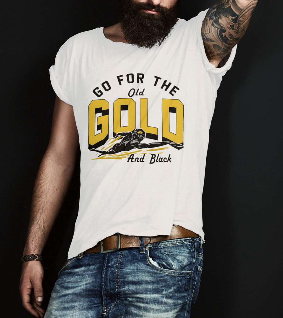 Go For The Old Gold And Black Gold Letters Swimming Scene T-Shirt