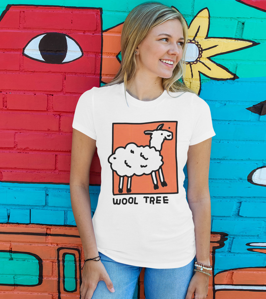 Wool Tree Black Sheep Illustration On Orange Background T-Shirt