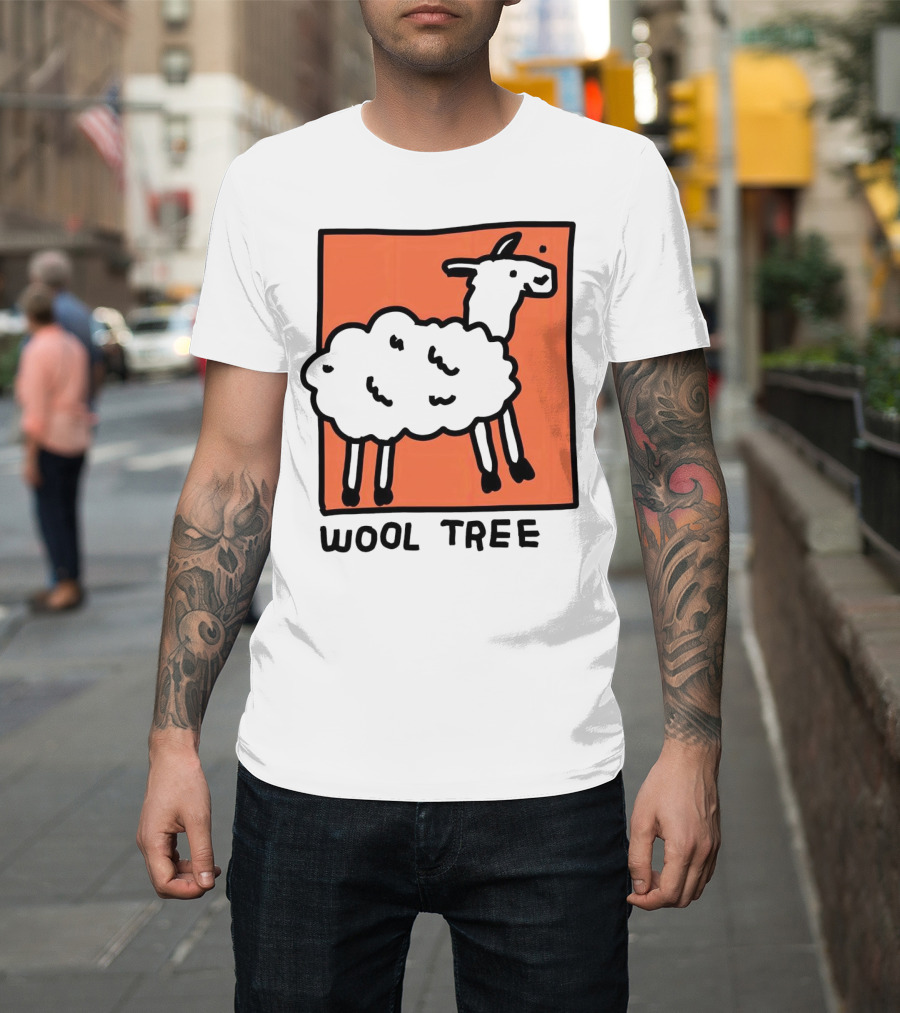 Wool Tree Black Sheep Illustration On Orange Background T-Shirt