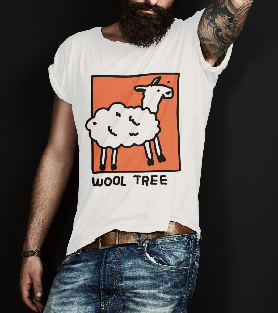Wool Tree Black Sheep Illustration On Orange Background T-Shirt