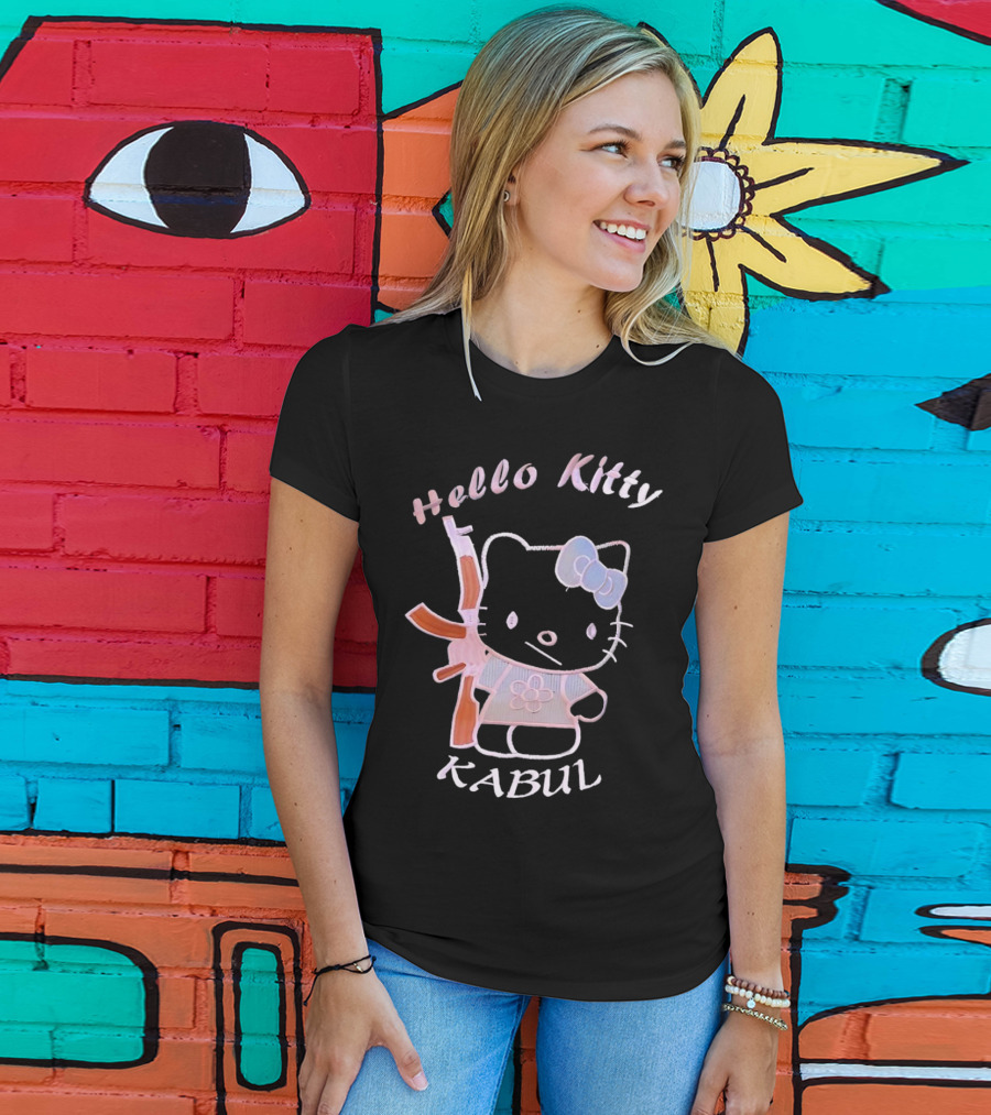 Hello Kitty Kabul Playful Twist On Iconic Character With Rifle T-Shirt