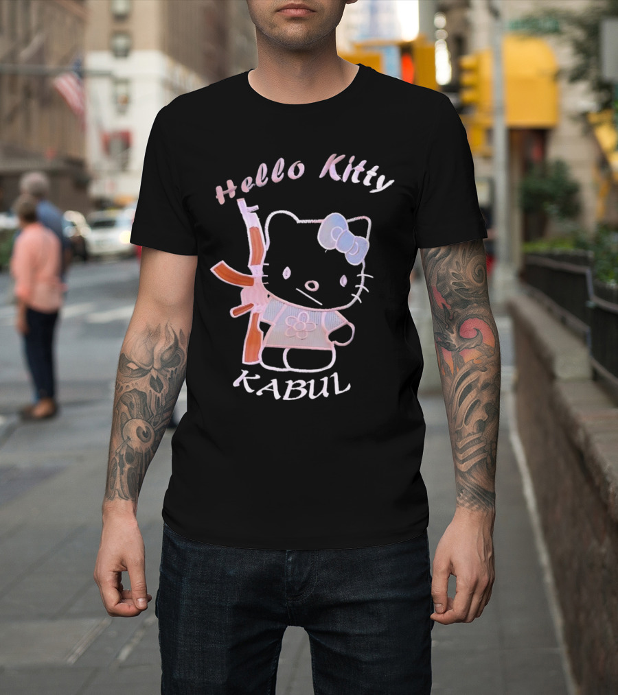 Hello Kitty Kabul Playful Twist On Iconic Character With Rifle T-Shirt