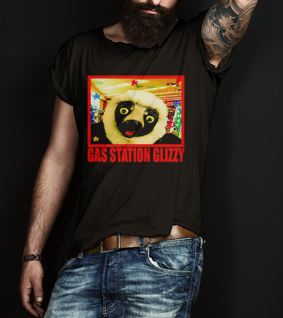 Gas Station Glizzy Funny Lemur Cartoon Inside Store T-Shirt