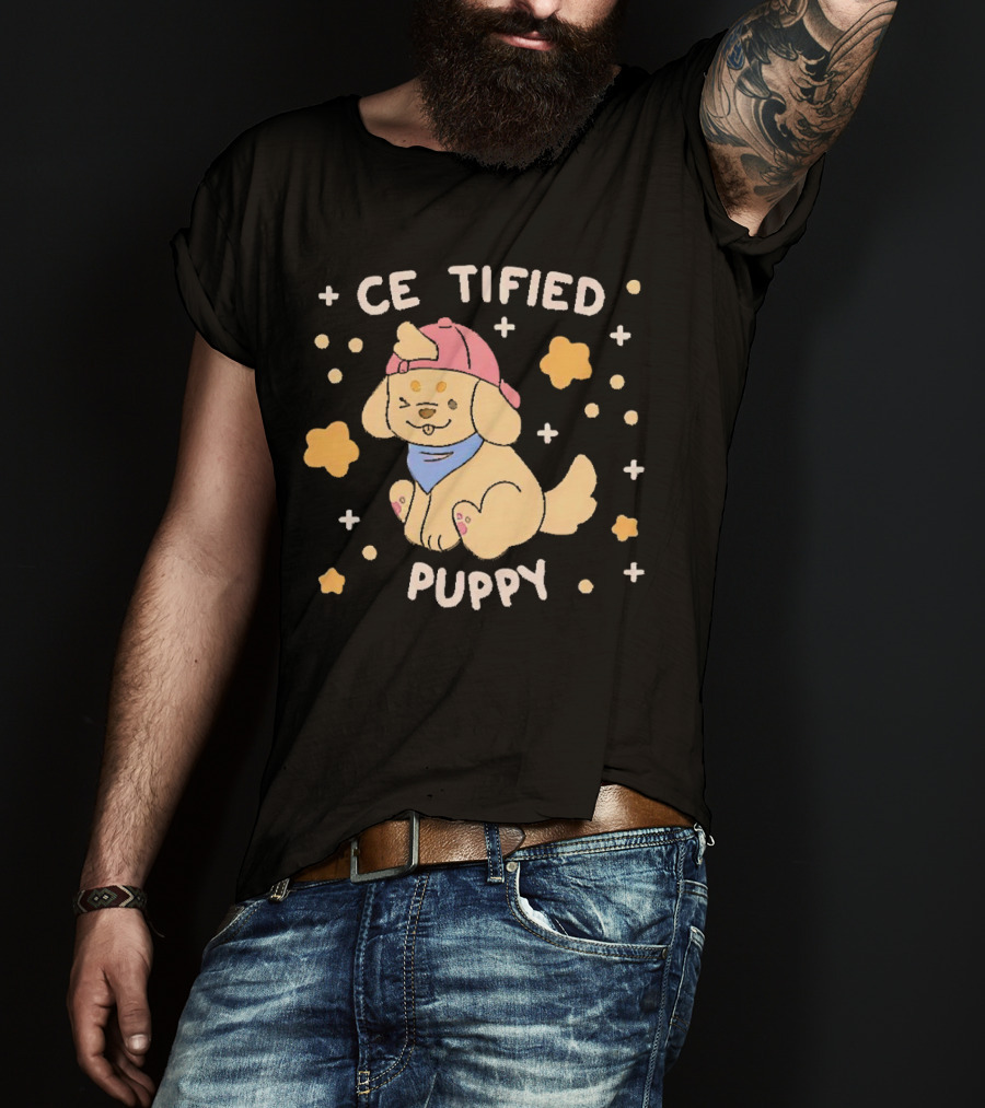 Certified Cute Puppy With Hat And Bandana T-Shirt