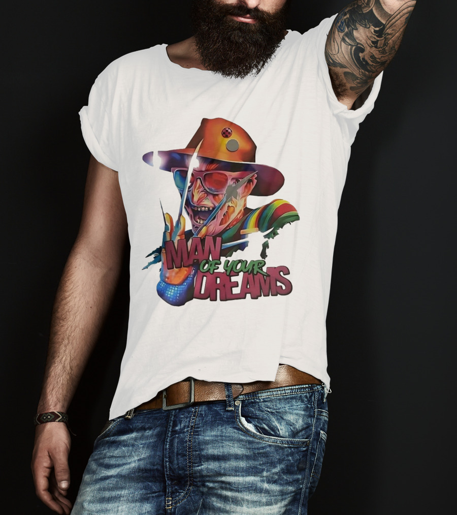 Freddy Krueger Rainbow Hat Sunglasses Claw Man Of Your Dreams T-Shirt