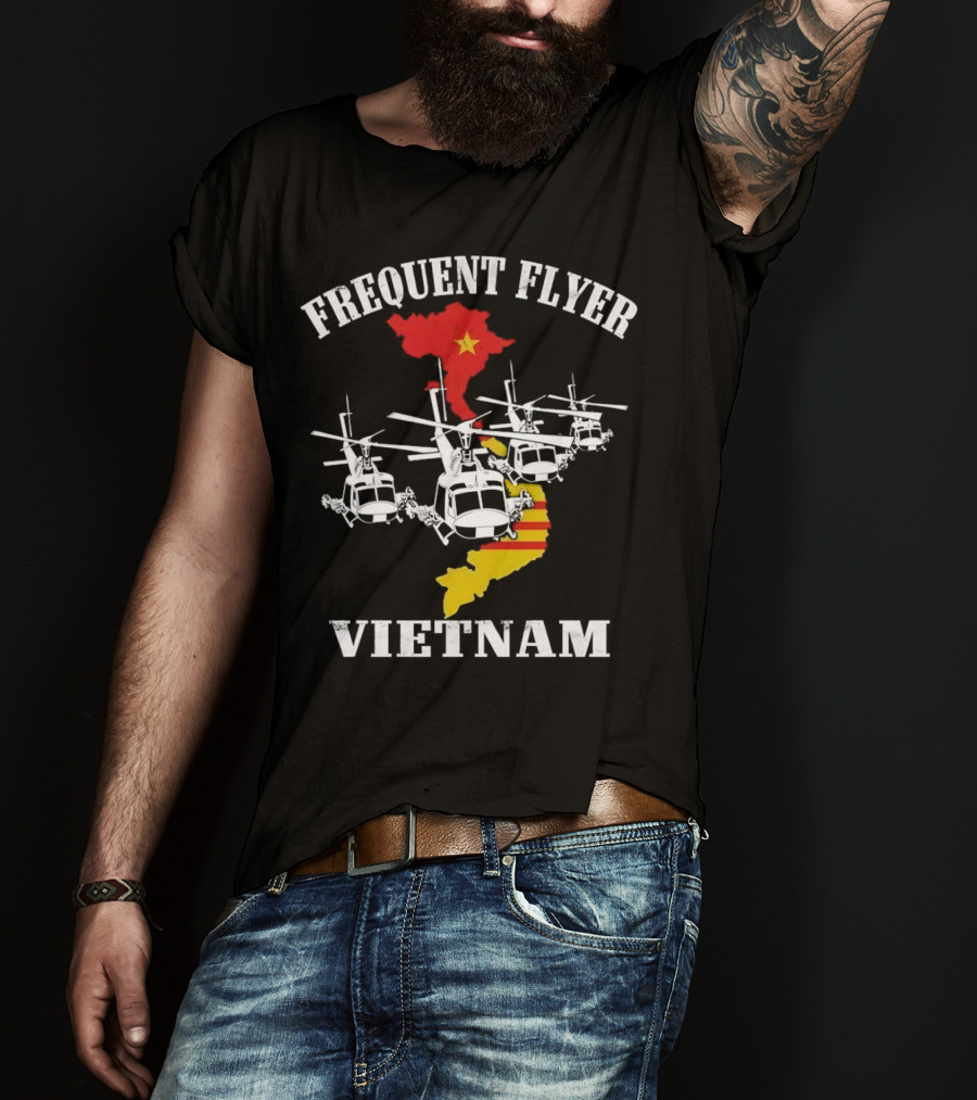 Frequent Flyer Helicopter Vietnam Map With Star And Stripes T-Shirt
