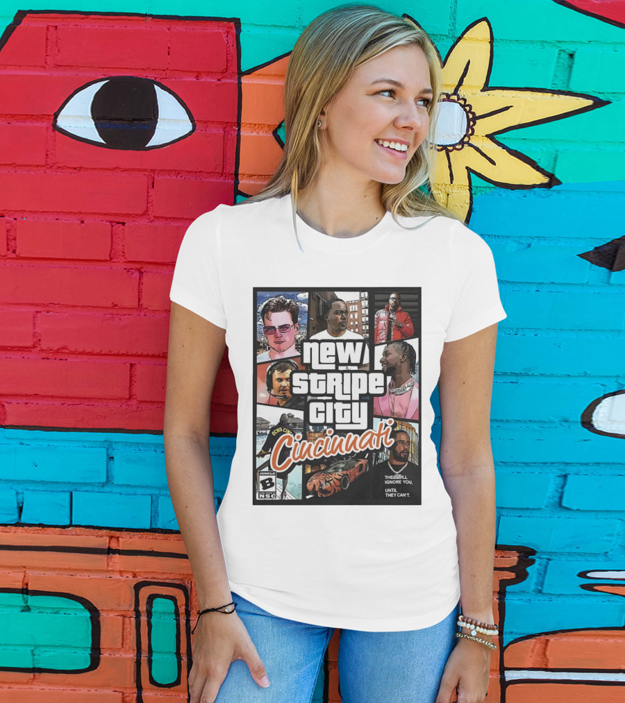 New Stripe City Cincinnati Icons Comic Style NFL T-Shirt