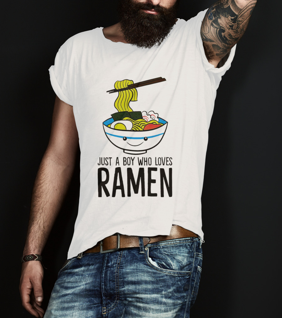 Just A Boy Who Loves Ramen Cute Smiling Bowl Of Noodles T-Shirt