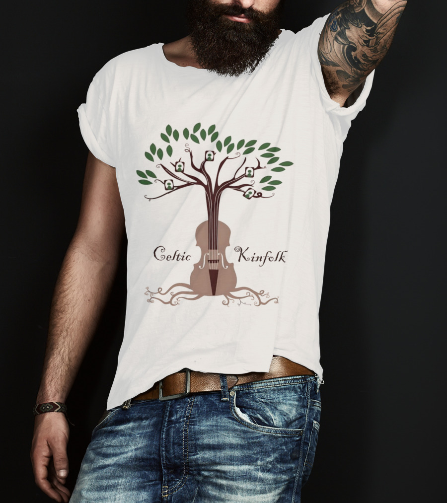 Celtic Kinfolk Tree With Guitar And Violin Motif T-Shirt