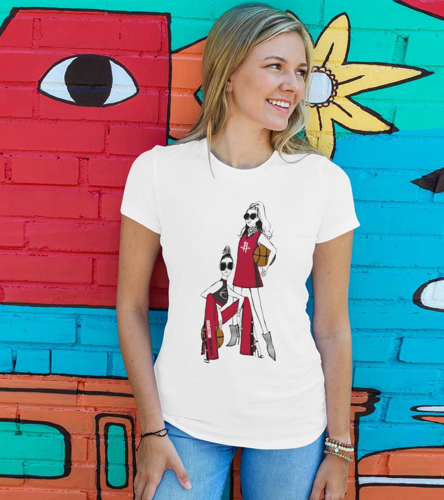 Houston Rockets G-III 4Her Basketball Girls Fitted Red Fashion Style With Basketballs T-Shirt
