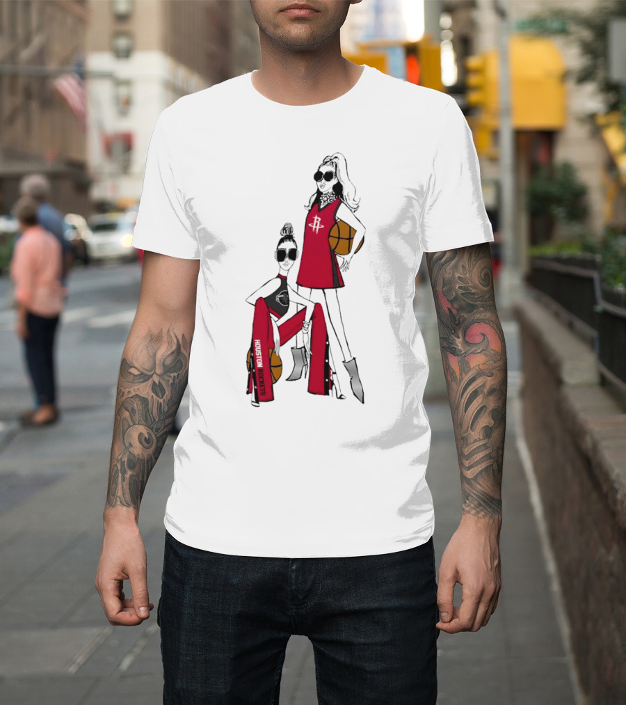 Houston Rockets G-III 4Her Basketball Girls Fitted Red Fashion Style With Basketballs T-Shirt