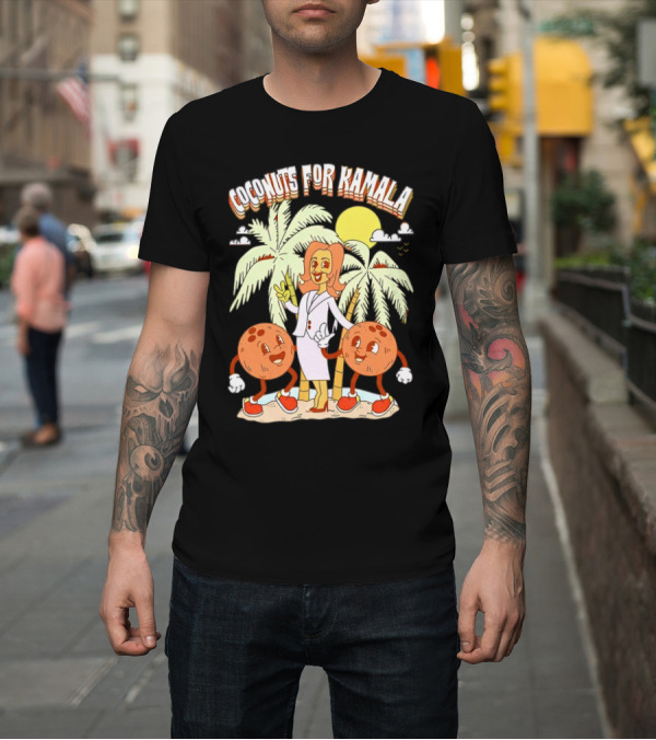 Shirt: Coconuts for Kamala Cartoon Palms Sun Characters T-Shirt Coconuts for Kamala Cartoon Palms Sun Characters T-Shirt