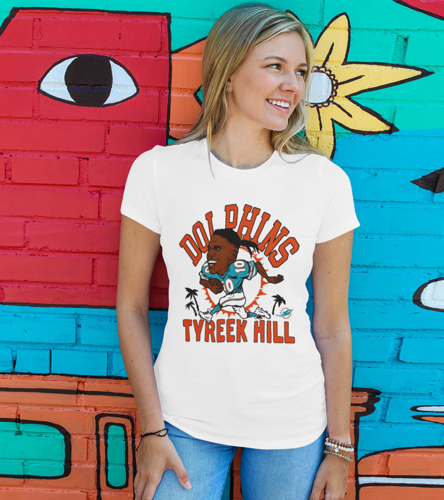 Tyreek Hill Miami Dolphins Caricature Player Signature Dolphins T-Shirt